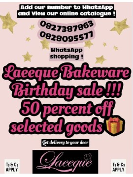 LAEEQUE BIRTHDAY SALE NOW ON