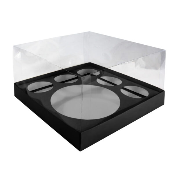 BENTO & 5 CUPCAKE BOX PVC LID 255x255x150mm BLACK