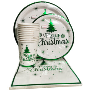 CHRISTMAS GREEN PAPERPLATE SET (40PC)