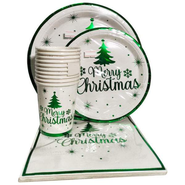 CHRISTMAS GREEN PAPERPLATE SET (40PC)