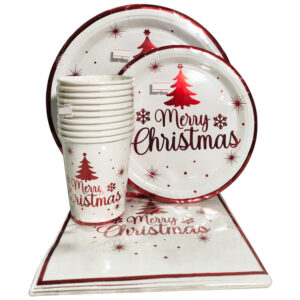 CHRISTMAS RED PAPERPLATE SET (40PC)
