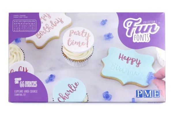 PME 66 PIECES FUN FONTS CUPCAKE AND COOKIE STAMPING SET