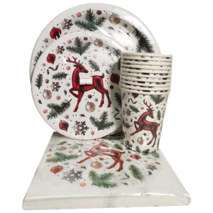 CHRISTMAS REINDEER PAPERPLATE SET (40PC)
