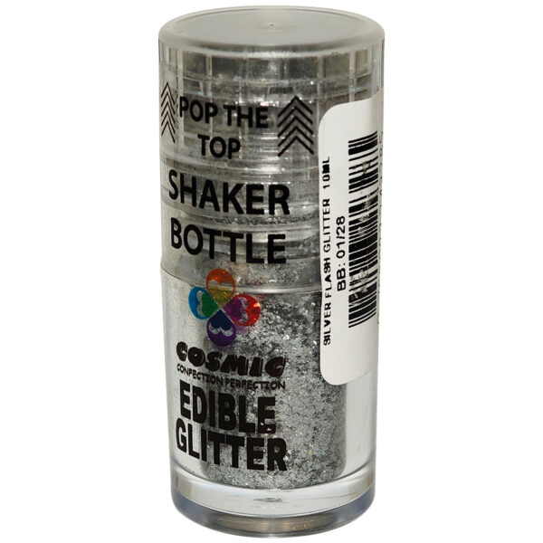 COSMIC SILVER FLASH POP TOP SHAKER BOTTLE EDIBLE GLITTER 10ML